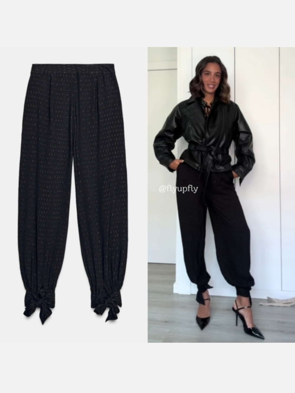 Zara Balloon Pants Sequin Sparkle Black Size S